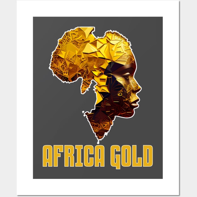 African Woman Shaped In Golden Africa Map Wall Art by Merchweaver